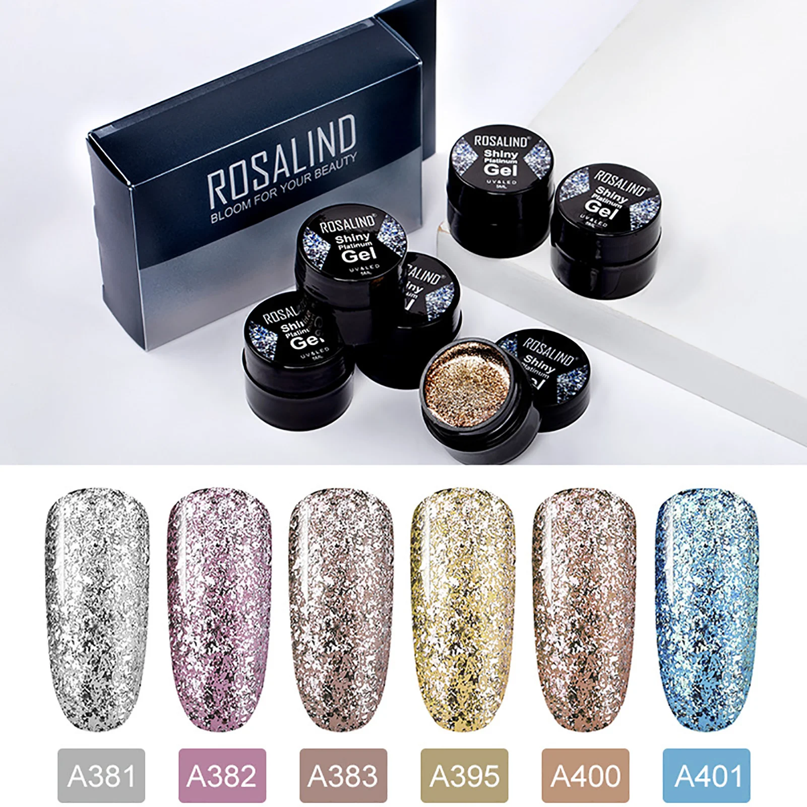 

ROSALIND 6PCS 5ml Shiny Diamond Glitter Gel Nail Polish Cat Eye Hybrid Varnishes For Manicure Nail Art Design Gel Polish Set