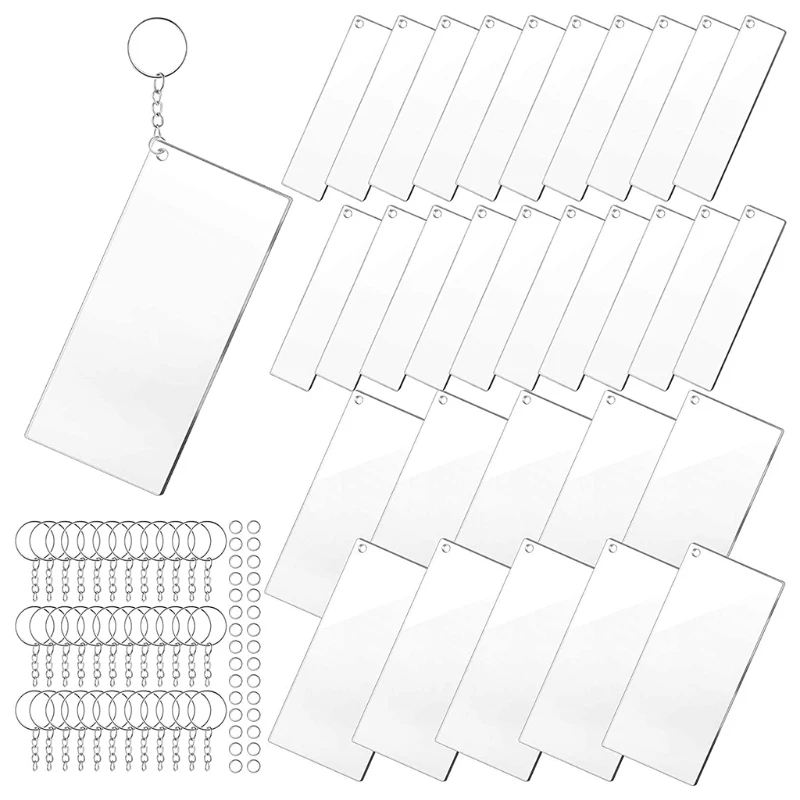 

634D Acrylic Keychain Blanks with Key Rings Rectangle Clear Discs Charms Transparent Circles Set for DIY Projects