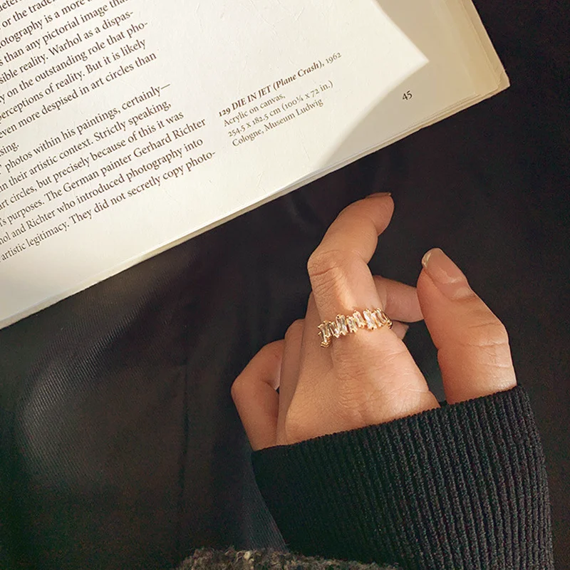 Zircon Gold Opening Rings for Women Geometric Irregular Couple Wedding Engagement Ring Fashion Jewelry Valentine's Day Gifts | Украшения