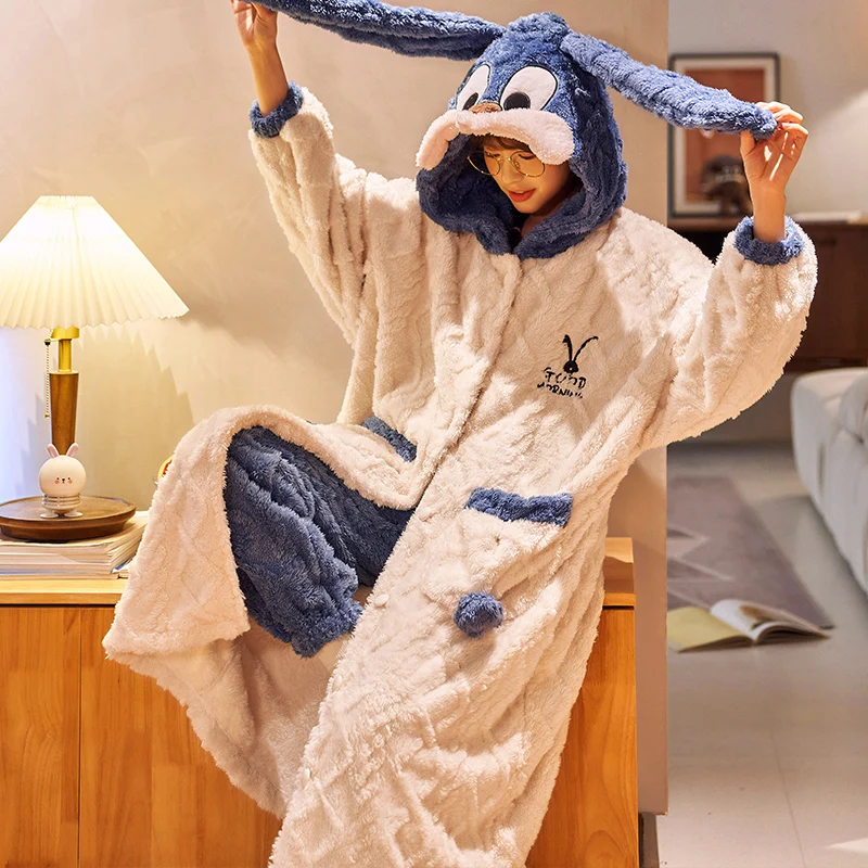 Халат с динозавром Женский зимний плотный теплый халат одежда для сна