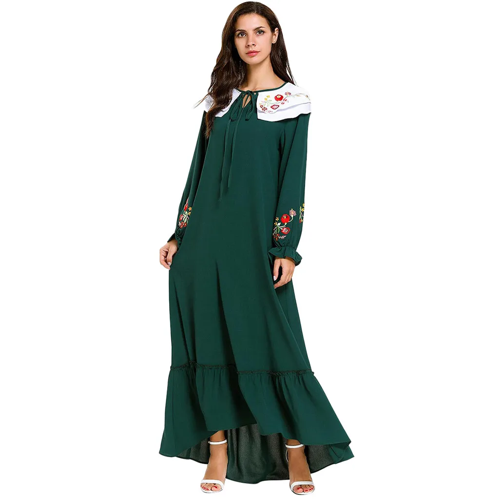 Женское мусульманское платье-макси Abaya арабское платье с длинными рукавами M-4XL |