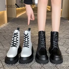 Женские кожаные ботинки EOEODOIT, ботильоны на платформе и высоком каблуке 7 см, повседневные ботинки для осени