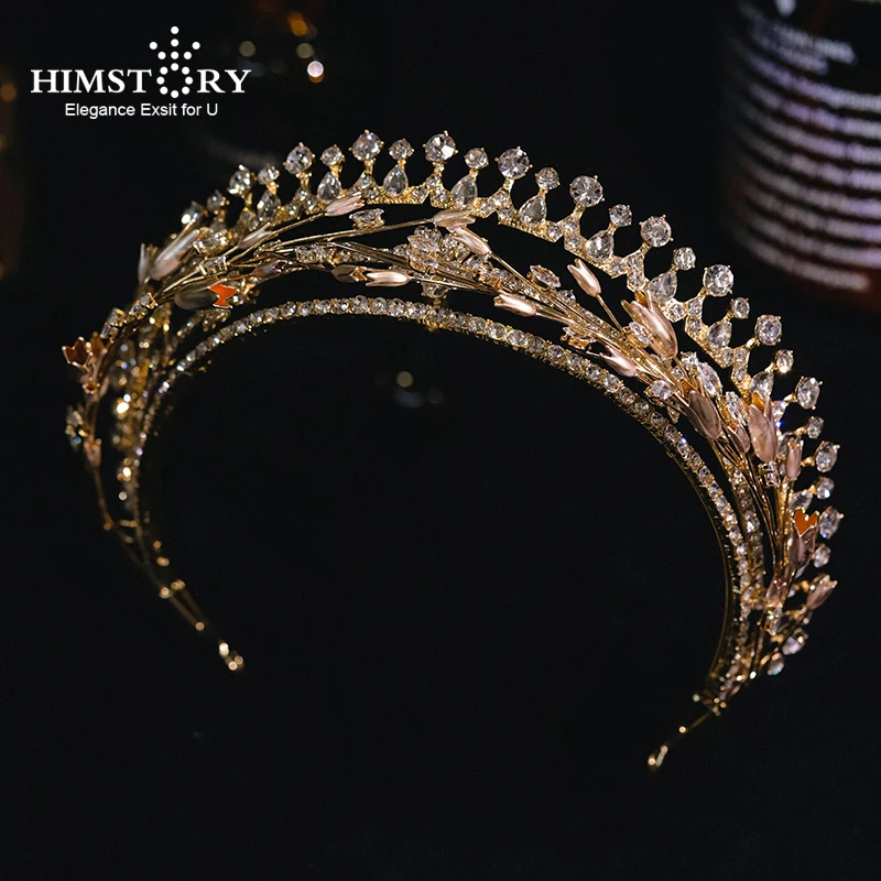 

HIMSTORY Gold Wedding Hairband Headpieces Vintage Leaves Flower Petal Headdress Bridal Tiara Hair Accessories For Women