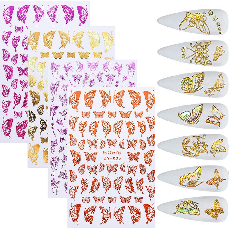 

2021 Best Selling Nail Foils Beauty Manicure Butterfly Flowers Holographics 3D Transfer Decals Nail Adhesive Stickers DIY Nail