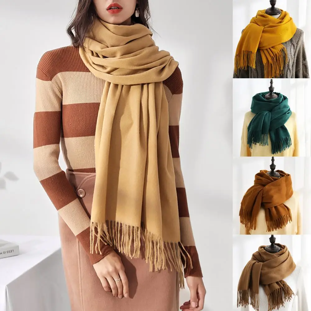

Women Scarf Solid Color Good Warmth Retention Lightweight Japanese Korean Style Mid-length Shawl for Gathering