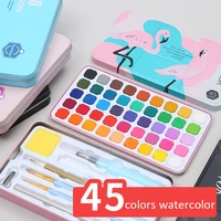 45 colors solid pigment watercolor paints set with pencil portable brush pen for professional painting art supplies