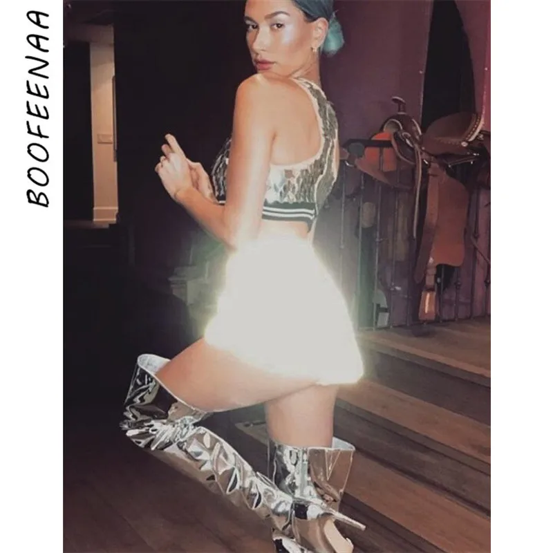 BOOFEENAA модные светоотражающие шорты, сексуальная клубная одежда, осень, уличная одежда, высокая талия, популярные Короткие штаны, Rave Festival C80-H05