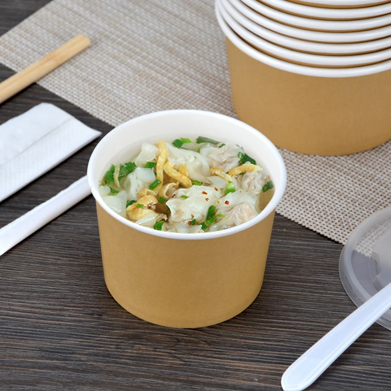 Миска одноразовая из крафтовой бумаги круглая миска для супа на вынос ведро каши