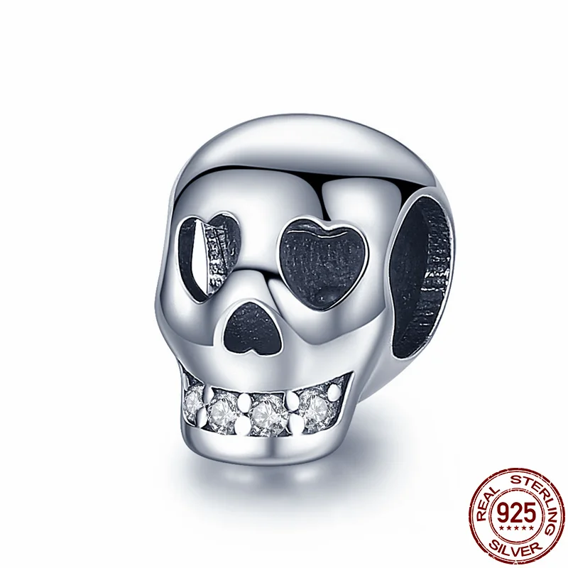 CodeMonkey чистый 925 пробы серебряный крутой череп подвеска шарм шарик подходит для