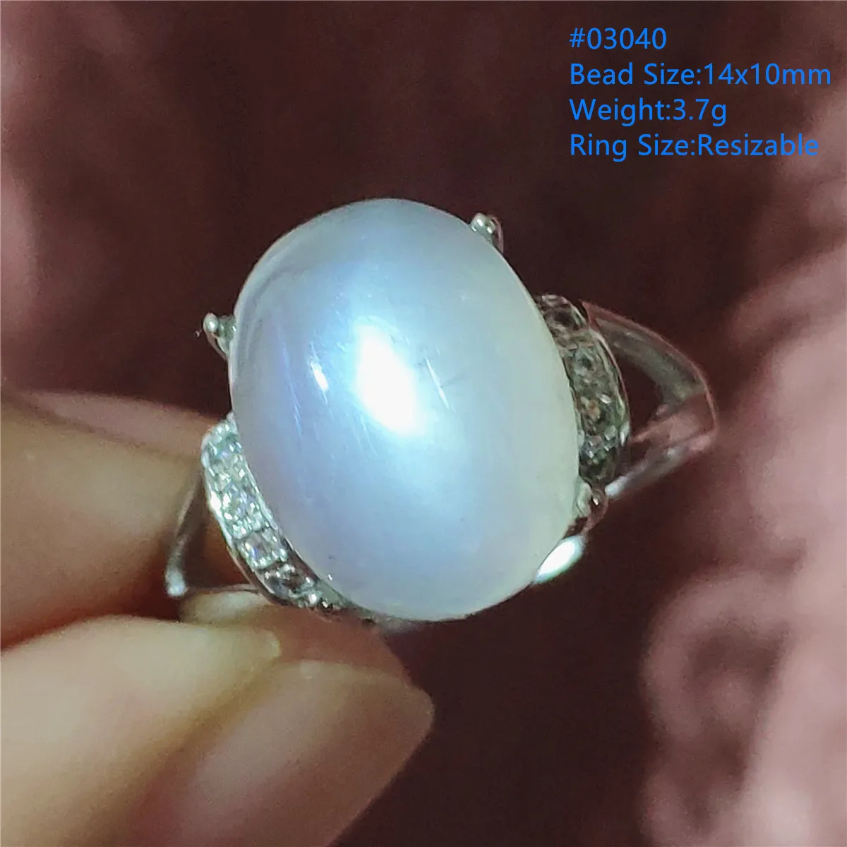 Кольцо регулируемое с натуральным лунным камнем для мужчин и женщин серебро 925