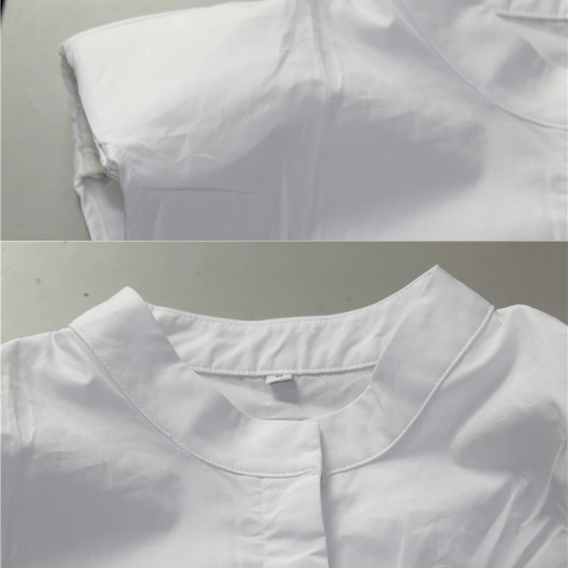 

Summer Casual Sleeveless Office Shirts Stand Collar Ladies White Womens Street Tops Fashion Female Chic Padded Shoulder Shirt