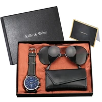 gift set for men father male watch wallet set fashion quartz numerals wristwatch leather strap black key wallets cool sunglasses