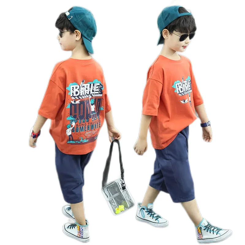 Boys Short  Sleeved Suit Summer Sports Leisure Suit 2022 New Large Children's Fashion Handsome Trend Kids' Wear