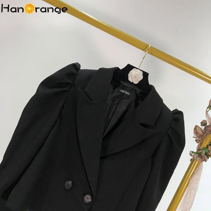 Женский короткий Блейзер с пышными рукавами однотонный двубортный свободный топ