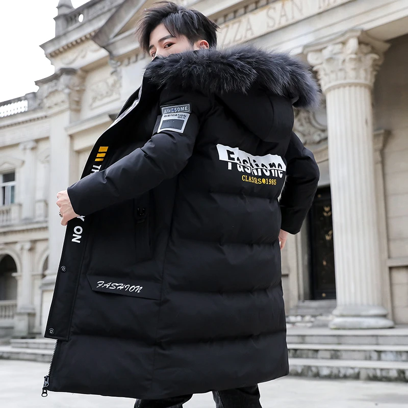 

2021 Новая зимняя мужская куртка средней длины с хлопковой подкладкой, свободная куртка со съемным меховым воротником, брендовые красивые мужские пальто