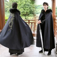 winter warm mens chinese hanfu cloak traditional embroidery black cape male christmas cos costume thick hanfu clack for women