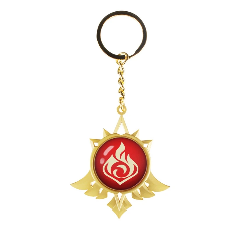 Genshin Impact Vision Lnazuma Ganyu Keqing Wendi Xiao Keychain Luminous 7 Element Weapons Eye Of Original God Toy KeyRing