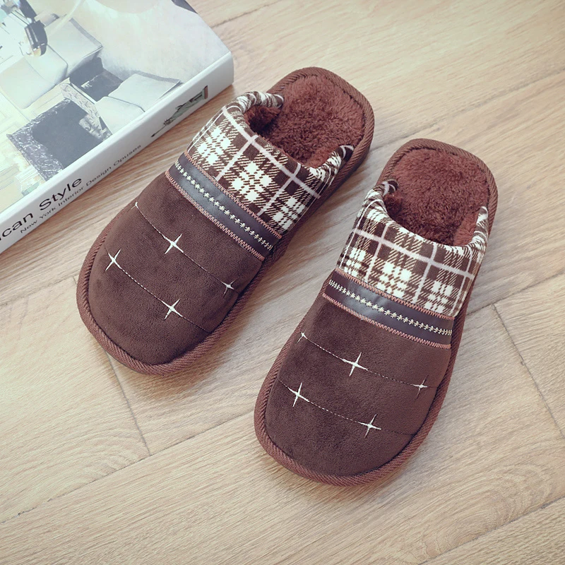 

2020Men's Slippers Memory foam Slippers for home Winter Non Slip Male House Shoes Stripe Unisex Indoor plus size