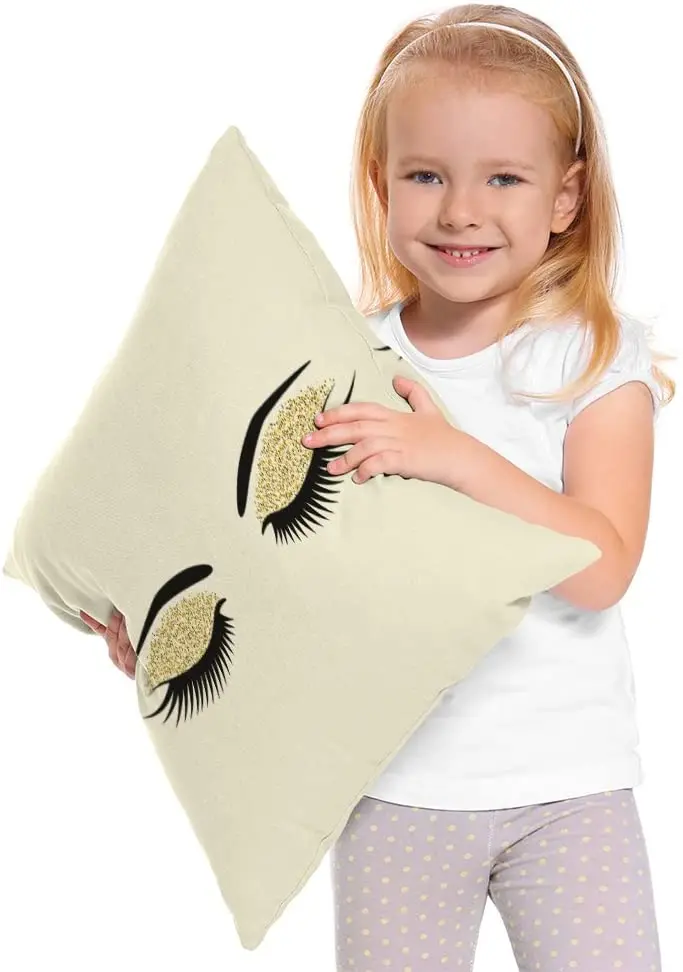 

Moslion Eyelashes Pillow Home Decorative Throw Pillow Covers Pair of Black Eyelashes Cotton Linen Cushion Cover Square Pillow