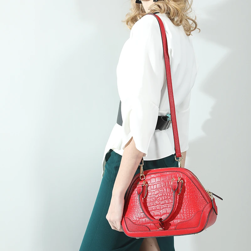 Qiwang красные роскошные женские сумки с крокодиловым узором кожаные через плечо
