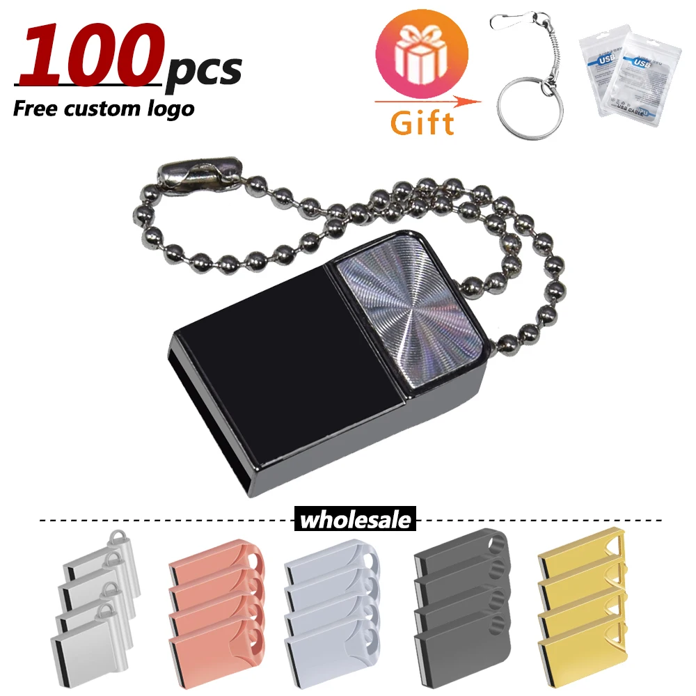 

100pcs/lot Mini Metal USB Flash Drive 4GB 8GB 16GB 32GB 64GB Custom LOGO Pen Drives Gifts Memory Stick 100% Real Capacity U Disk