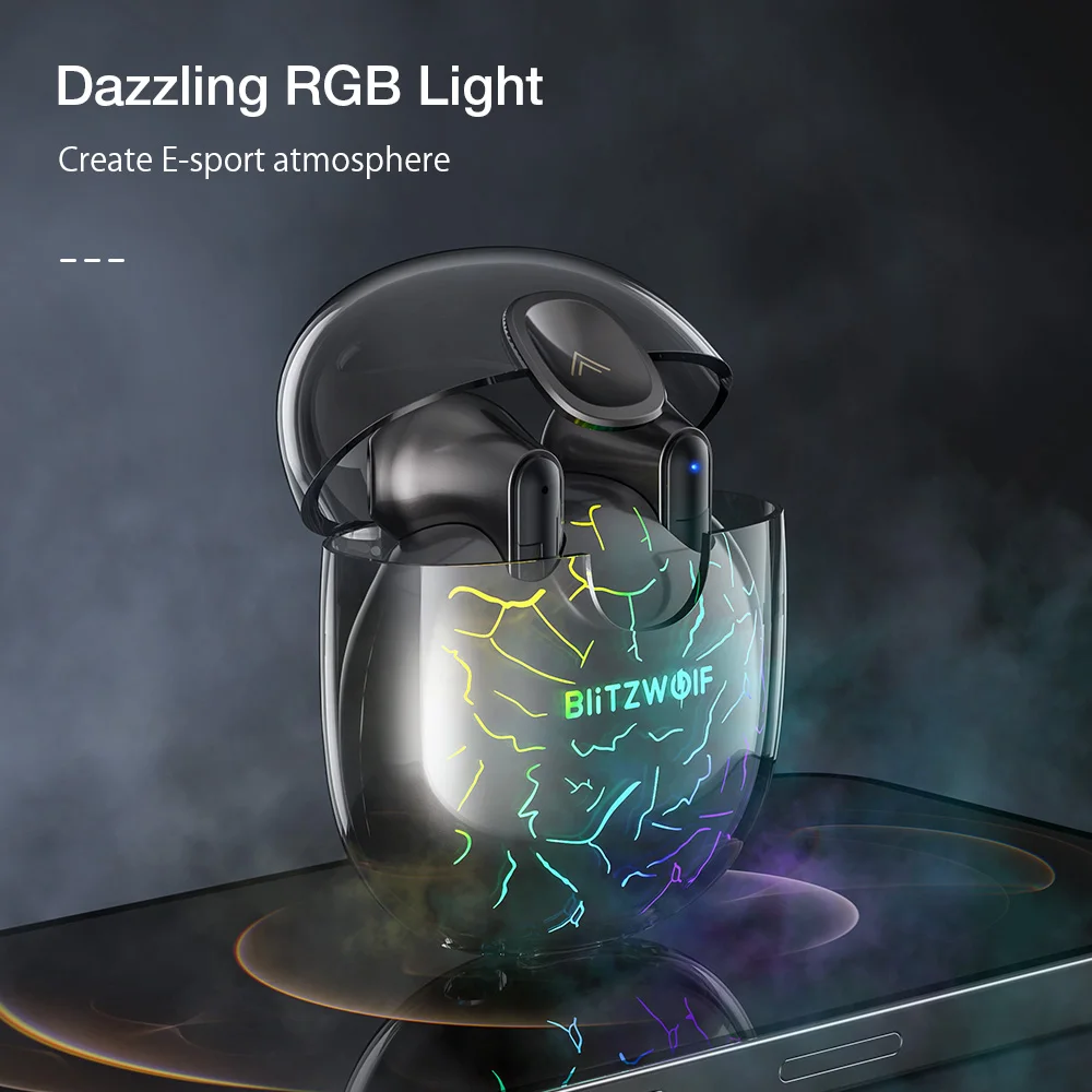 BlitzWolf BW-FLB5 TWS bluetooth-compatible V5.0 Earphone Gaming Earbuds HiFi Stereo 13mm Large Dynamic Low Latency RGB Light |