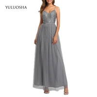 yuluosha wedding guest dress lace sequined sleeveless a line bridesmaids dresses elegant plus size vestido de festa longo