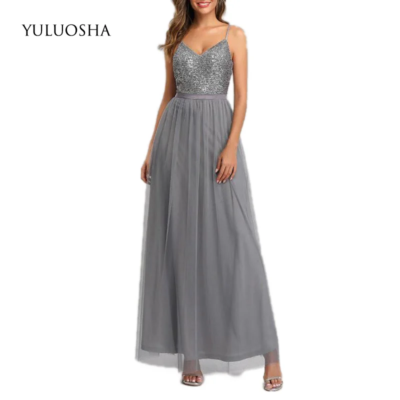 YULUOSHA Wedding Guest Dress Lace Sequined Sleeveless A-Line Bridesmaids Dresses Elegant Plus Size Vestido De Festa Longo | Свадьбы и