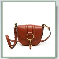 bag women saddle classic design 100 cowhide cross body solid metal ring decoration ladies high quality casual handbags