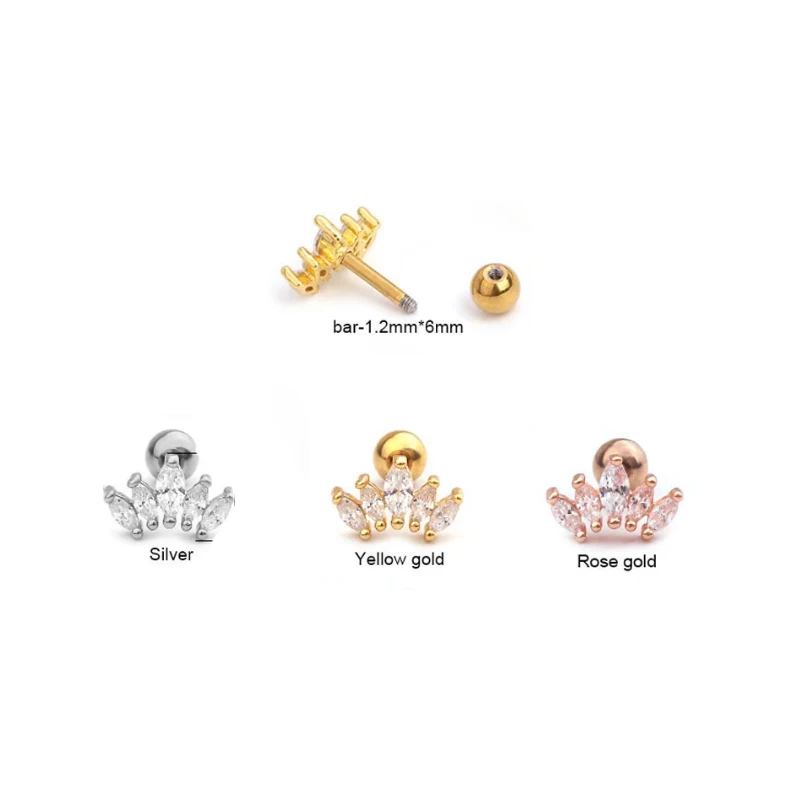 

Flower Gem CZ Zircon Earring Labret Stud Ear Cartilage Tragus Helix Hinged Lip Piercing 16G