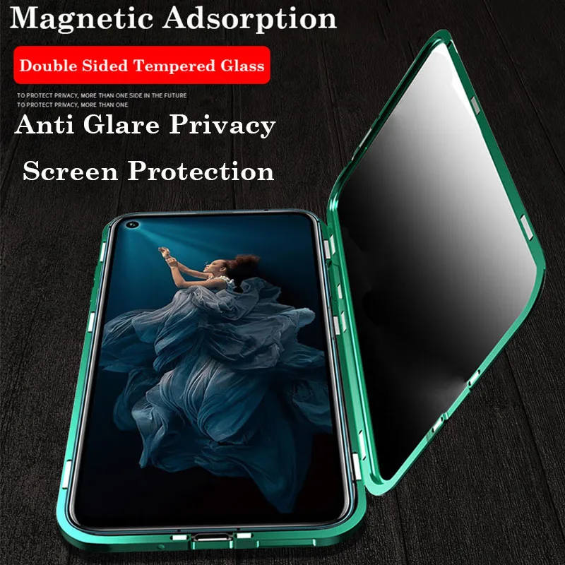 

Privacy Magnetic Case For Huawei Honor 20 20 Pro Double Sided Glass Cover Metal Bumper For Honor 9X Anti-Peeping Protective Case
