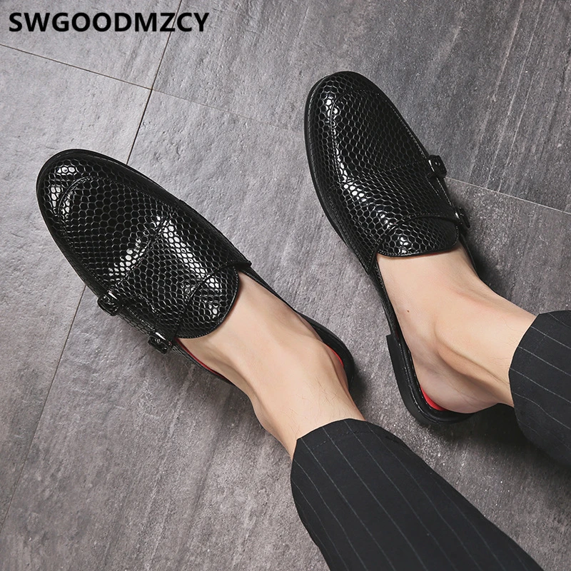 double monk strap shoes men leather half shoes for men mule masculino Coiffeur men half shoes zapatos de hombre casuales cuero
