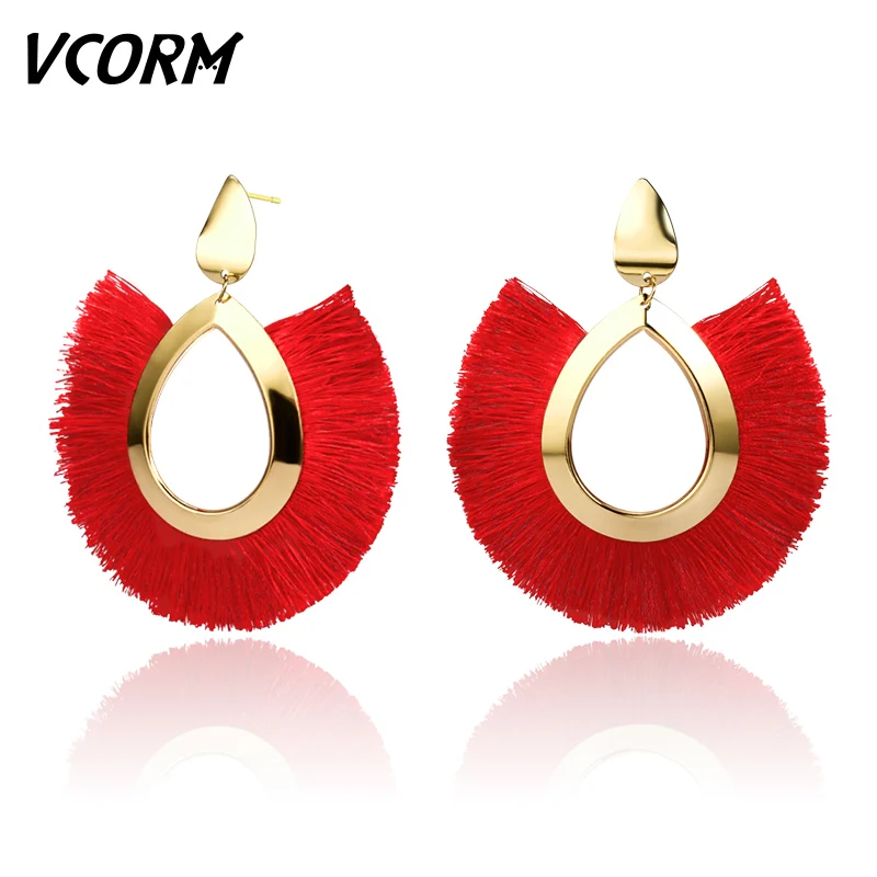 Женские богемные серьги VCORM большие висячие из хлопчатобумажной шелковой ткани с