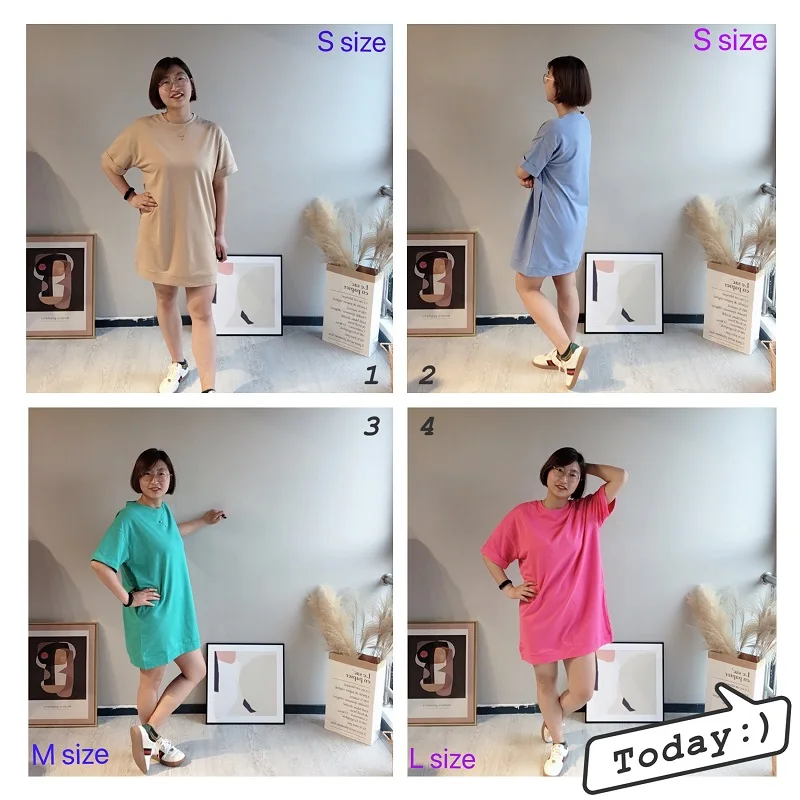 

2021 Fashion Sweatshirt Dress robe femme Woman Short Sleeve Straight Mini Dress Loose Blouses Solid Color