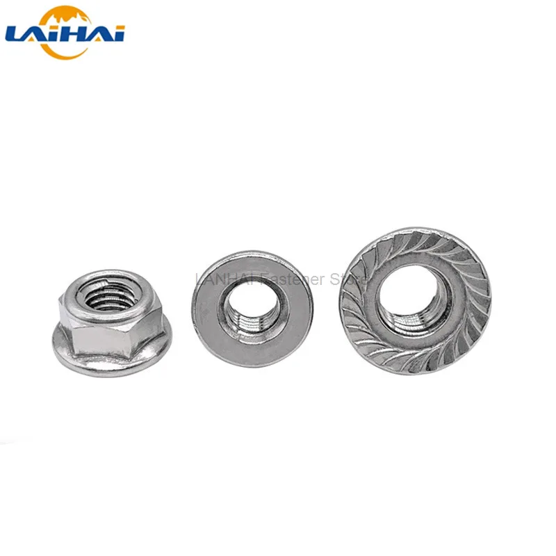2/5pcs M4-M12 304 Stainless Steel Prevailing Torque Type All Metal Insert Hexagon Lock Nut With Flange Hex Self Locking GB6187