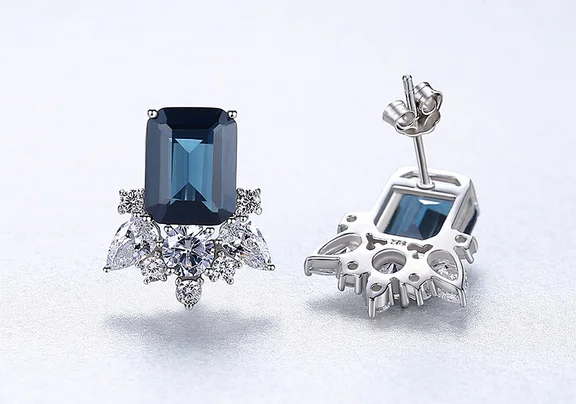 

HOT Sell S925 Sterling Silver New Flower Crystal zircon ruby sapphire Earrings