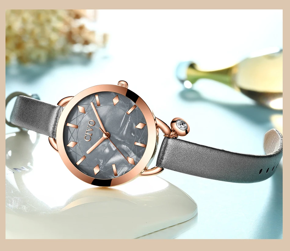 Relogio feminino CIVO модный синий кожаный ремешок женские наручные часы Роскошные Кристальные водонепроницаемые повседневные часы женские подарочные часы