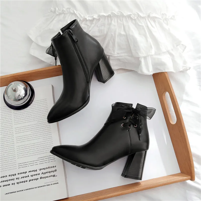 Женские ботильоны на толстом высоком каблуке ANNYMOLI осенне зимние полусапожки с