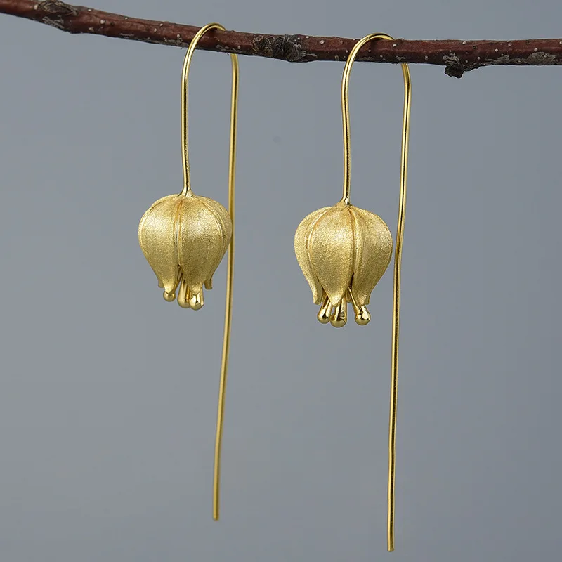 Женские серьги-гвоздики из серебра 925 пробы с тюльпанами | Украшения и аксессуары