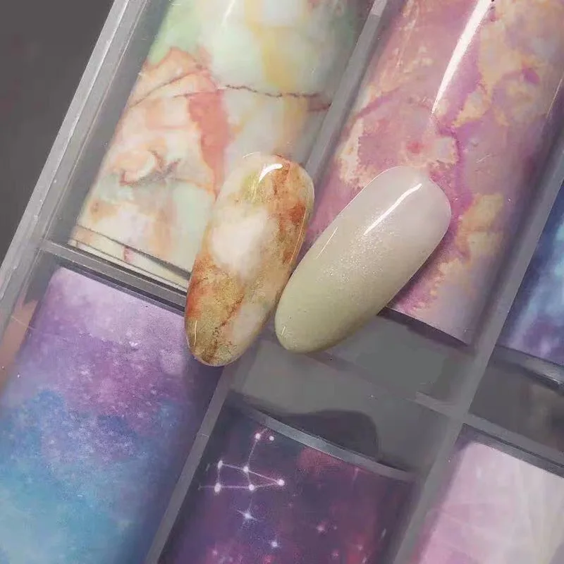 1 рулон 4*100 см розовая синяя мраморная Фольга для ногтей стикер звездное небо