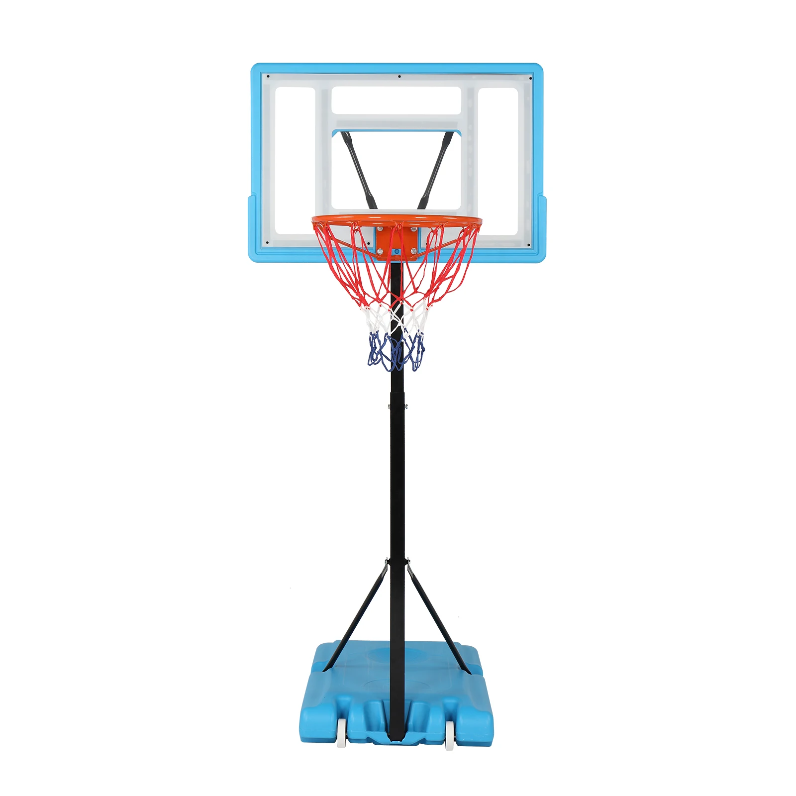 

Transparent PVC Board Basket Frame Adjustable 122-198cm 90*60cm Portable and Movable Poolside Basketball Stand Blue