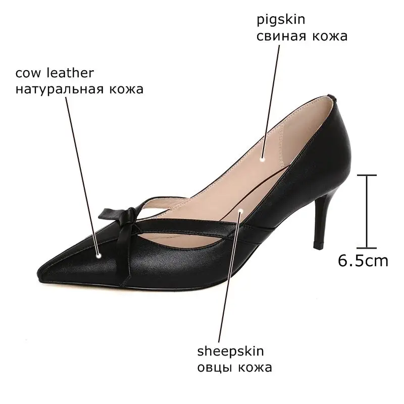 

ALLBITEFO full genuine leather bowtie sexy high heels party women shoes women high heel shoes thin heels office ladies shoes