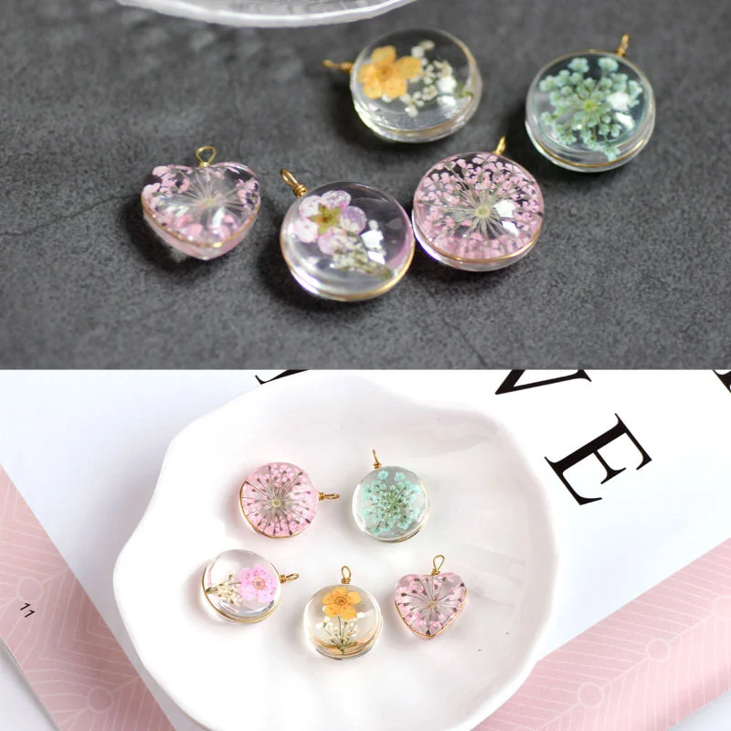 

5PCS Diy Earrings Accessories Material Love Round Transparent Crystal Eternal Flower Gypsophila Glass Ball Earrings Earrings