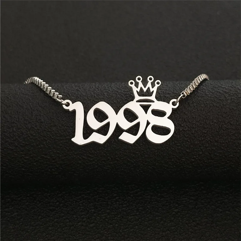 Silver 1998 Пользовательские Старый английский номер Цепочки и ожерелья Корона BFF ювелирные изделия из золота год 1991 1992 1993 1994 1995 1996 1997 1998 1999 2000 подарок на день рождения - Окраска металла: Silver 1998