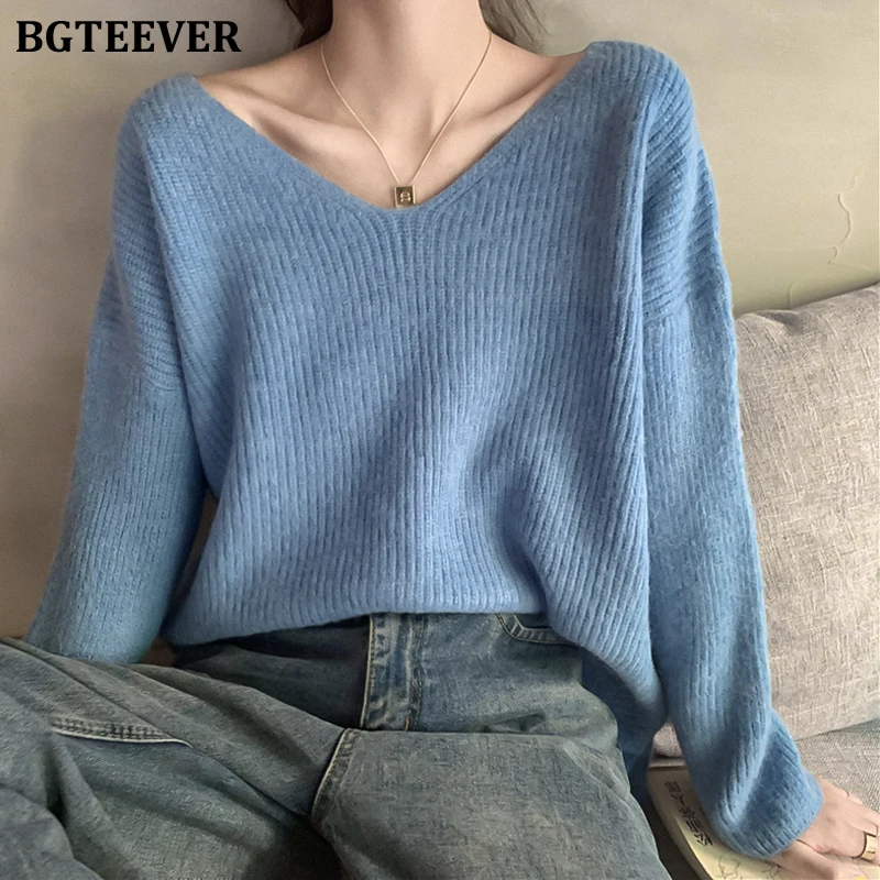 Женский вязаный свитер BGTEEVER повседневный Универсальный Свободный пуловер с