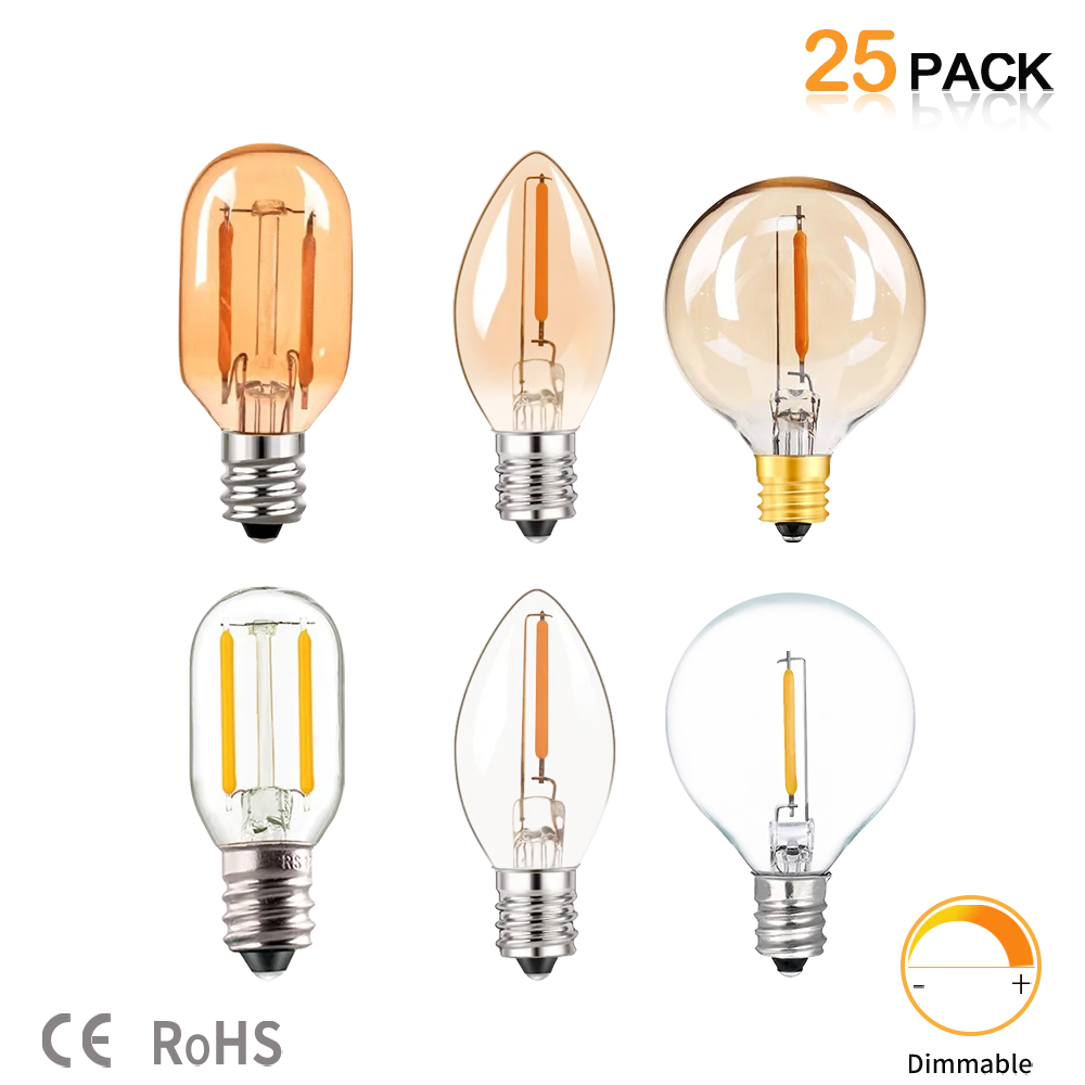 

G40 C7 T22 T20 Vintage LED Filament Light Bulb 1W 2200K E12 E14 110V 220V Gold Tint Dimmable Lamp Decorative Chandelier Light