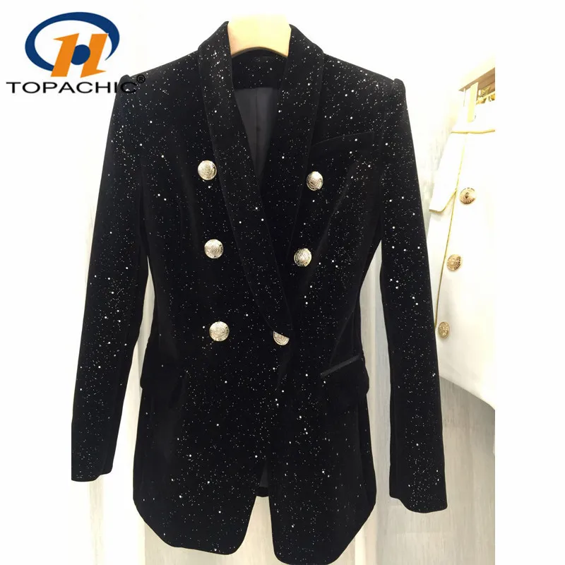 10 29 2019 осень зима новый тонкий бархат двойной Серебряная кнопка блейзер пальто