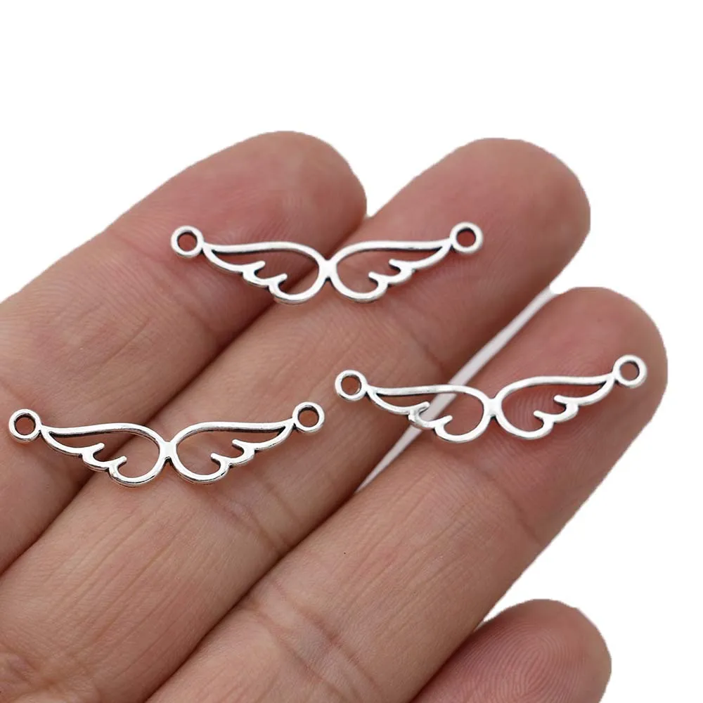 Посеребренный Ангел подвеска крыло соединители для изготовления ювелирных изделий Браслет «сделай сам» Аксессуары для ожерелья 30x7 мм 30 шт.