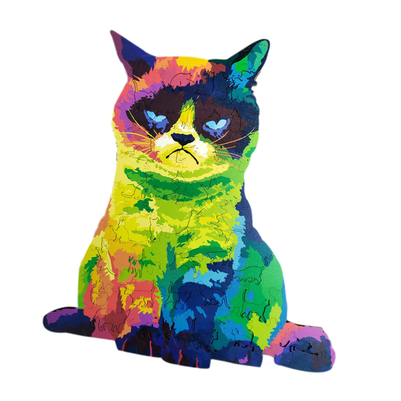 

Wooden Puzzle Mysterious Unhappy Cat Jigsaw Puzzle Laser Cut Each Piece Is Animal Shaped Puzzles Christmas Gift for Kids Adults