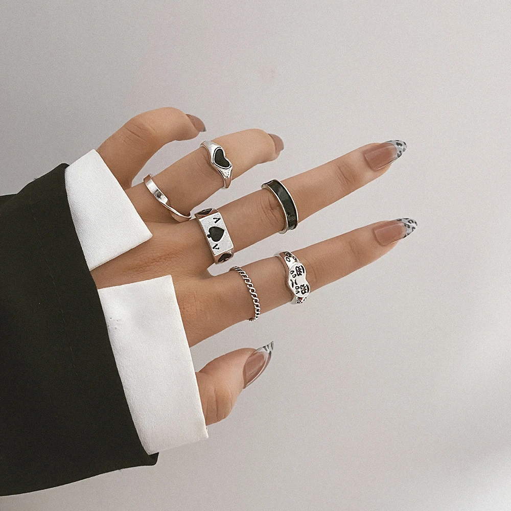10 штук/набор Бохемский геометрический металлический комплект колец для женщин винтажное серебряное покрытие черная жемчужина бабочка палец-суставное украшение в подарок.